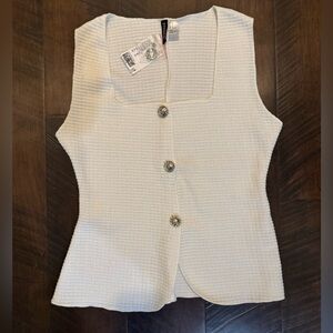H&M Divided Elegant White Sleeveless Top with Silver Buttons